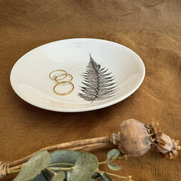 Fine Bone China Fern Round Trinket Dish