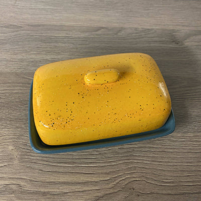 Yellow Butter Dish Lid with a Grey Dish
