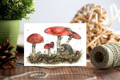 Hedgehog and Toadstools Greeting Card