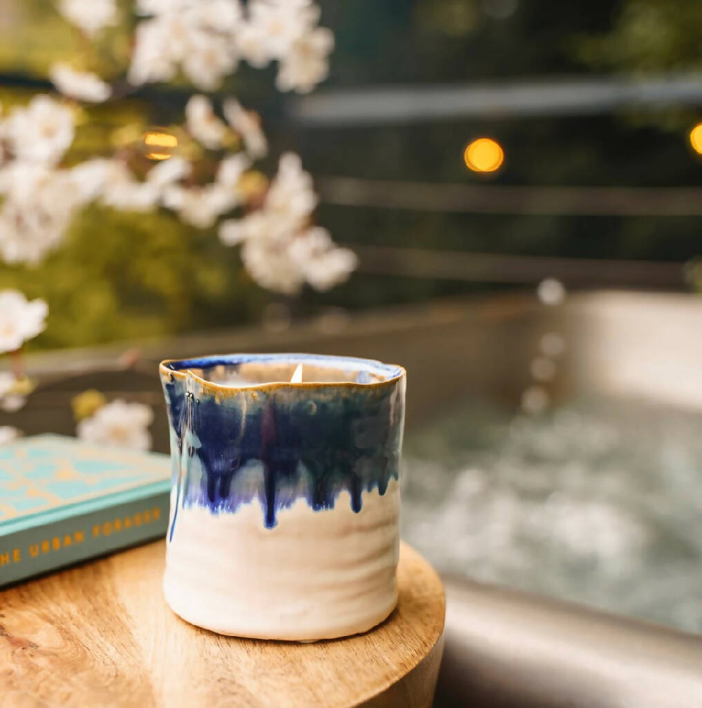 Blue Ombre Ceramic Garden Candle
