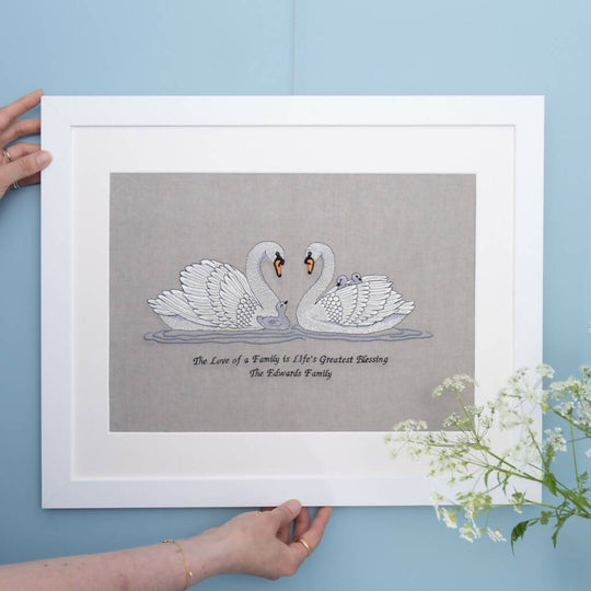 Personalised Embroidered Swan Family Artwork