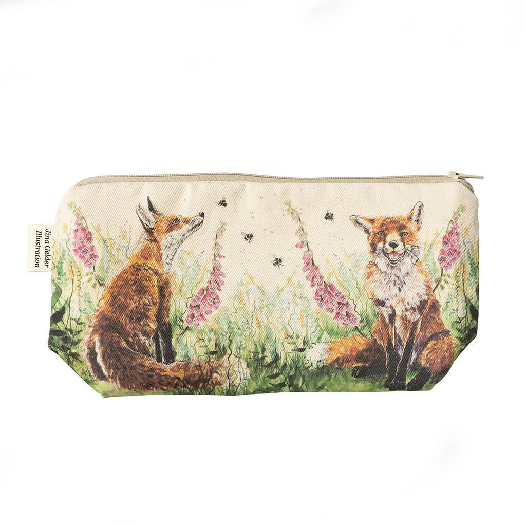 Foxes in Foxgloves Make-up Bag in Cream