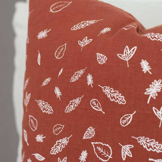 Linen Cushion with Hand Printed Leaf Design