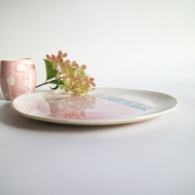 Stoneware Clay Plate In Pink Watercolour Design