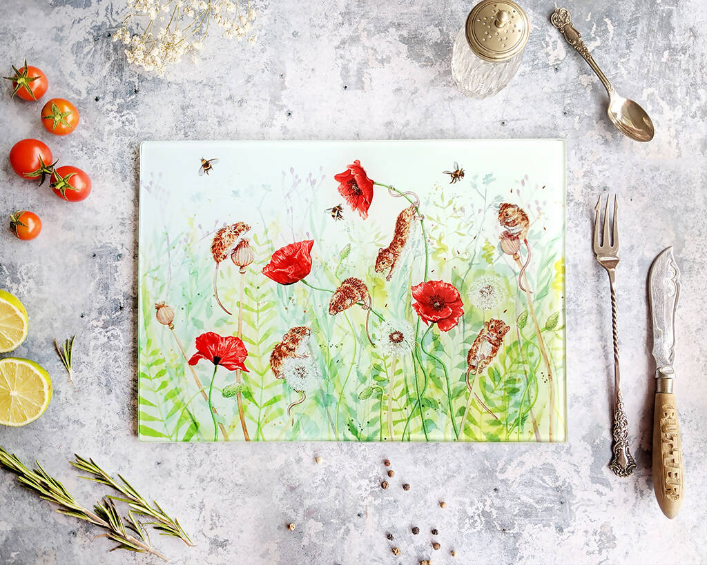 Mice in Poppies Glass Placemat