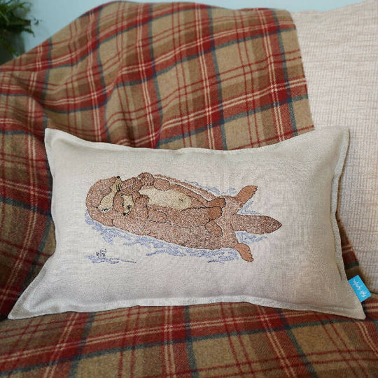Sleeping Otter Mum & Pup Embroidered Cushion