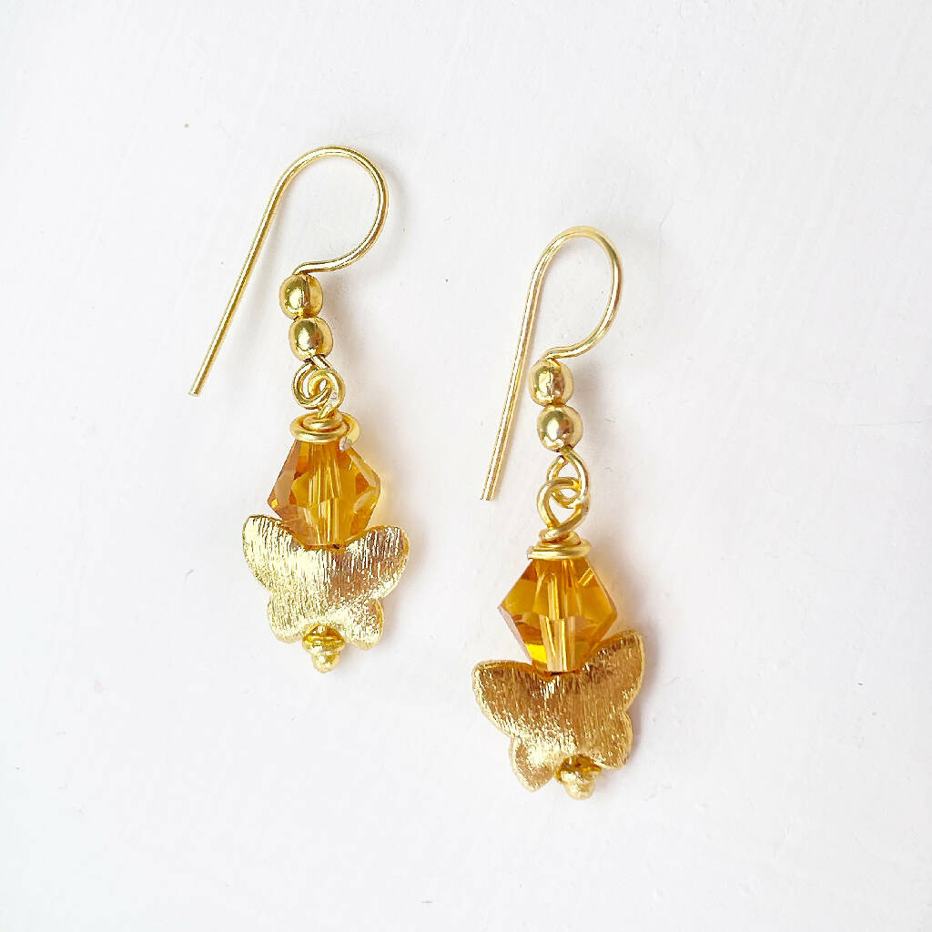 Amber Butterfly 18ct Gold Plated Earrings