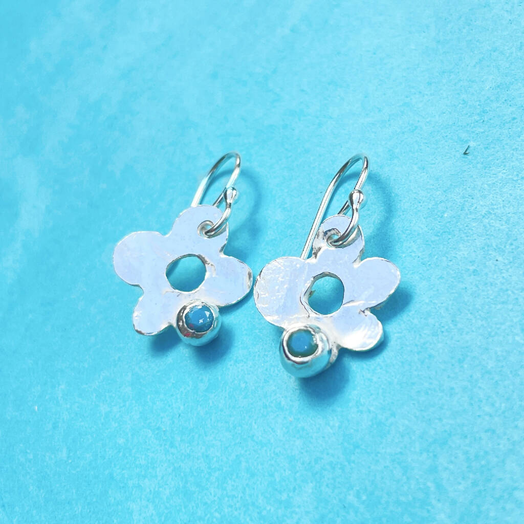 Turquoise Fine Silver Flower Earrings