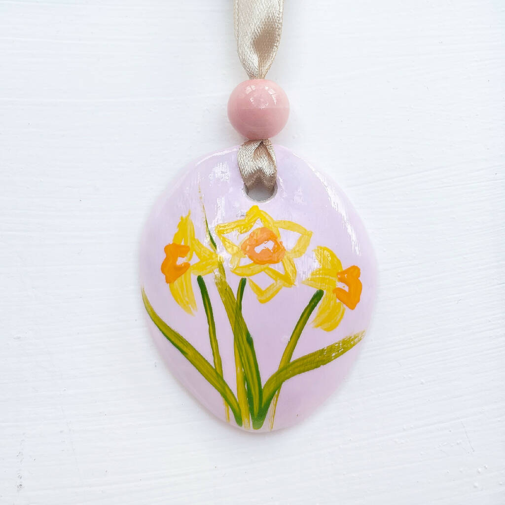 Pink Daffodil Hand Painted Easter Decoration