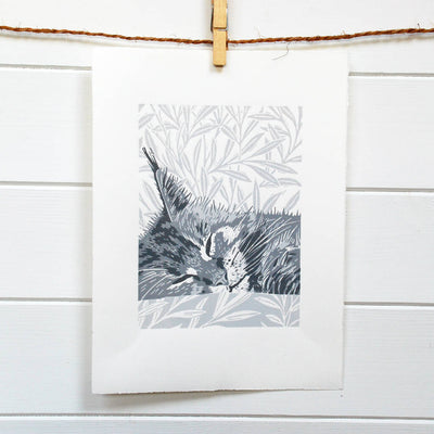 Grey Maine Coon Cat - Limited Edition - Original Linocut Print