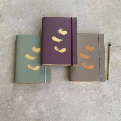 Recycled Leather Notebook With Feathers