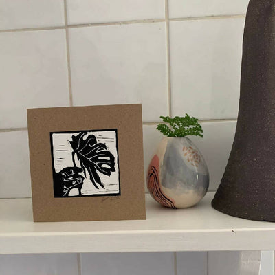 Bouclé 'Cheese Plant in Hand' Hand-Printed Card