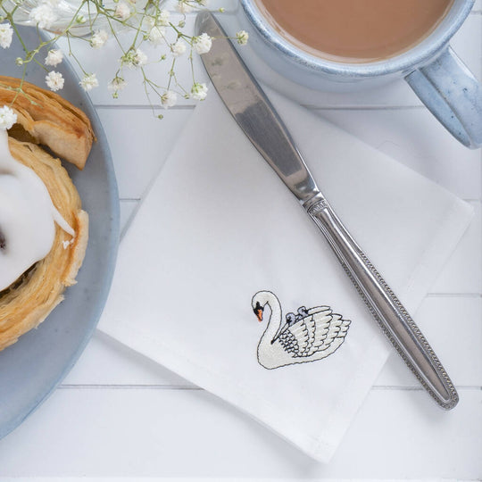 Embroidered Swan Cocktail Napkins - Set of Four