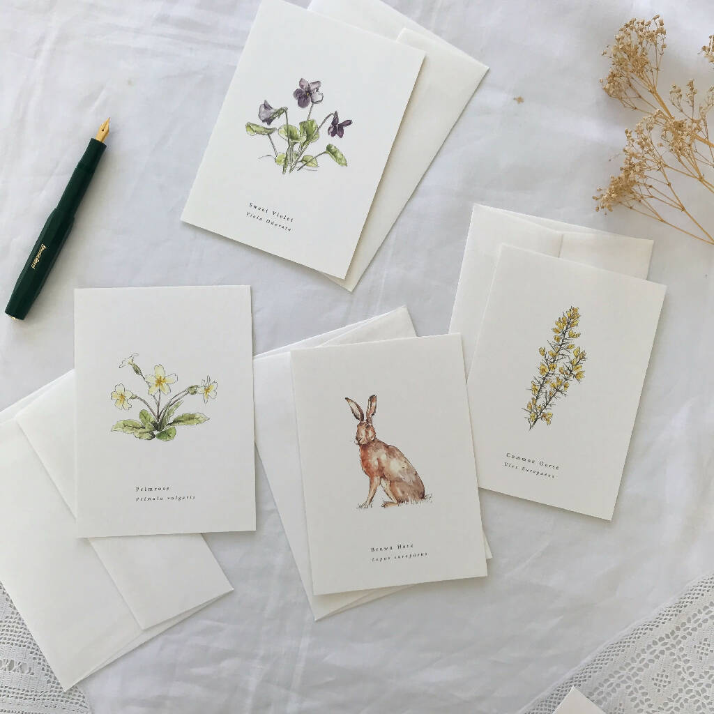 April Spring Seasonal Botanical Watercolour Illustrated Greetings Card Set