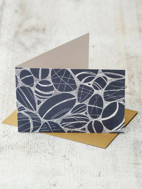 Pebbles on the Shore A6 Lino Print Greeting Card