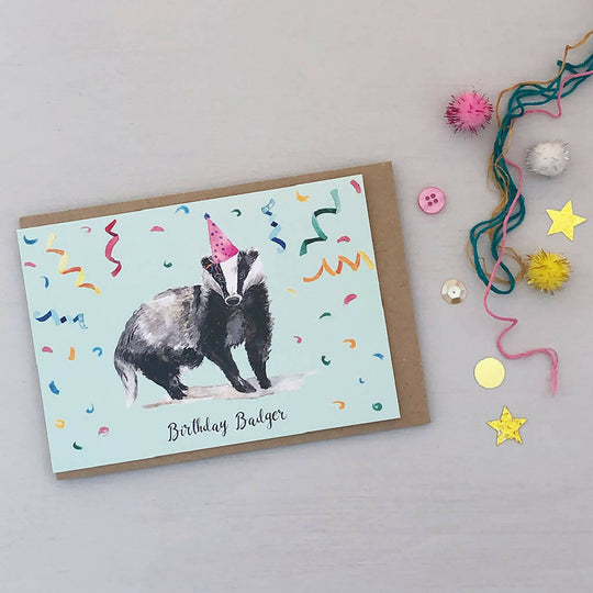Birthday Badger Hand-Painted Card