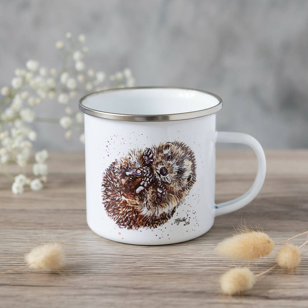 Hedgehog Enamel Mug in White