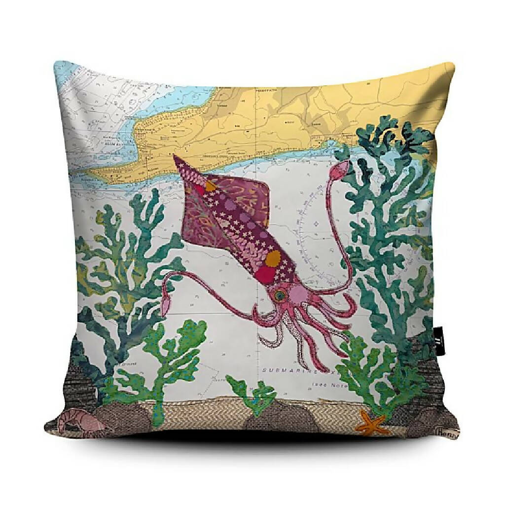 Squid at Freshwater Bay Isle of Wight faux suede cushion