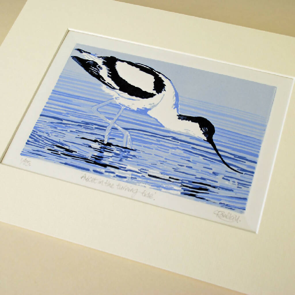 Avocet in the turning tide - Limited Edition - Original Linocut Print