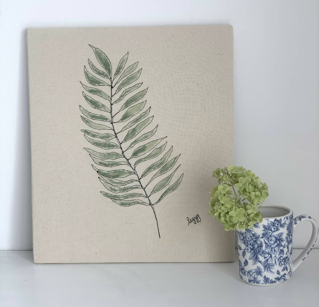 Fern Leaf Watercolour and Stitch Artwork