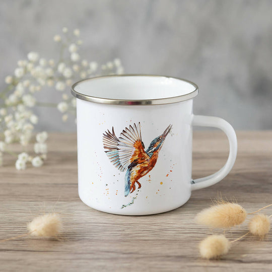 Kingfisher Enamel Mug in White
