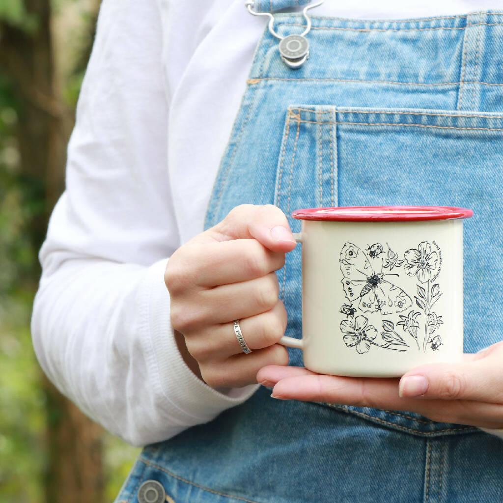 Cornish Woodland Enamel Mug Etched in Cornwall