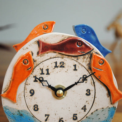 Small Mantel Clock with Blue and Orange Fish Shoal