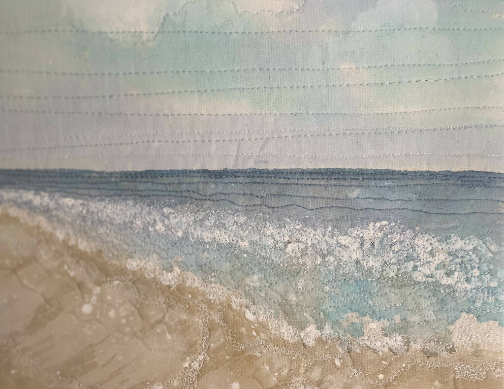Watercolour and Stitch Coastal Scene in Fabric