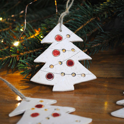 Scented Ceramic Tree Christmas Bauble With Red Details