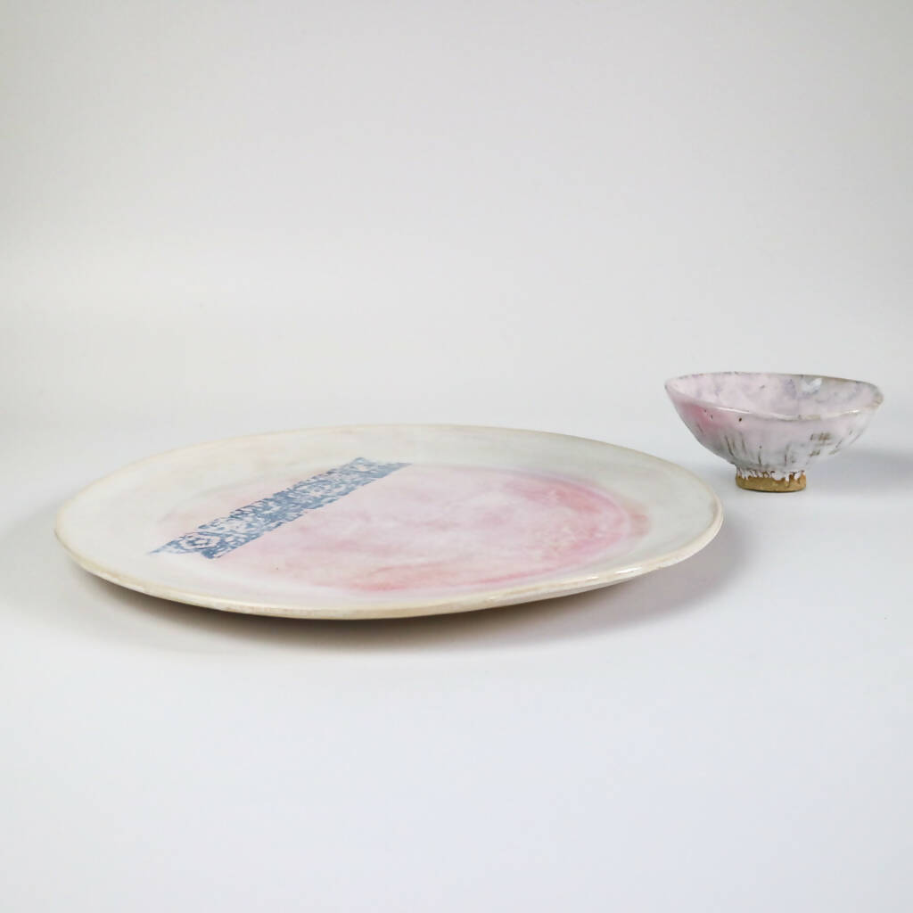 Stoneware Clay Plate In Pink Watercolour Design