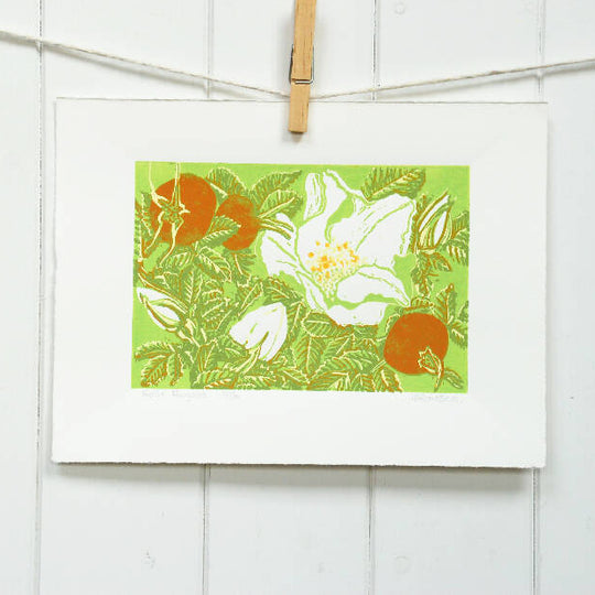 Rosa Rugosa - Limited Edition - Original Linocut Print