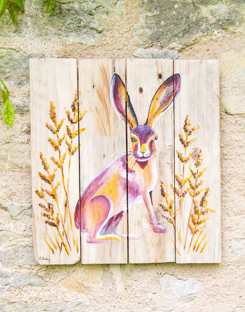 Cotswold Hare Hand Painted Wood Art