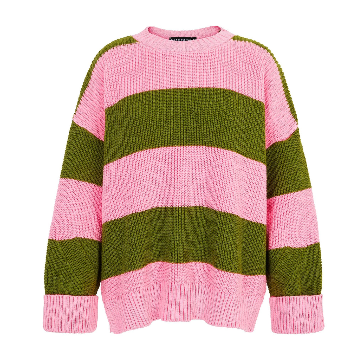 Rhiannon Recycled Cotton Mix Chunky Stripe Jumper - Pink and Green