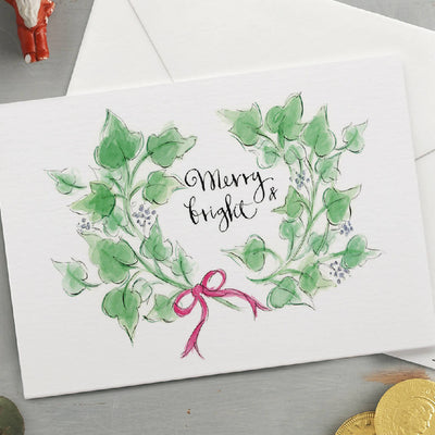 'Merry & Bright' Ivy Wreath Christmas Card