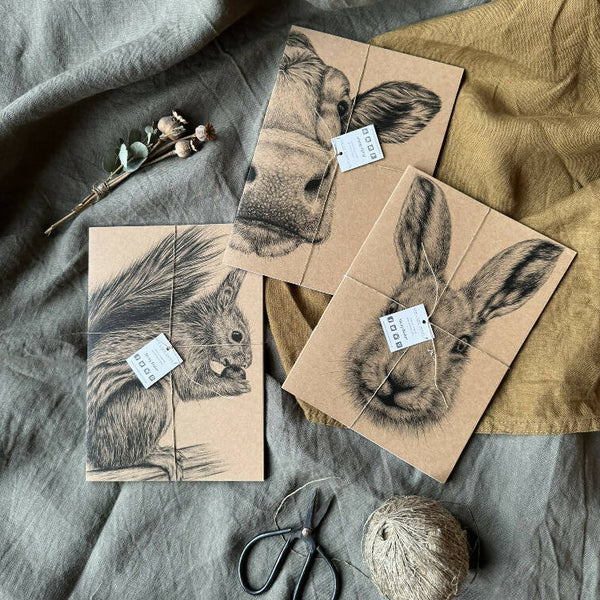Selection of Three Kraft Notebooks - Hare, Red Squirrel and Guernsey Cow