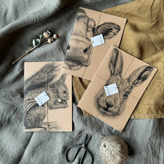 Selection of Three Kraft Notebooks - Hare, Red Squirrel and Guernsey Cow