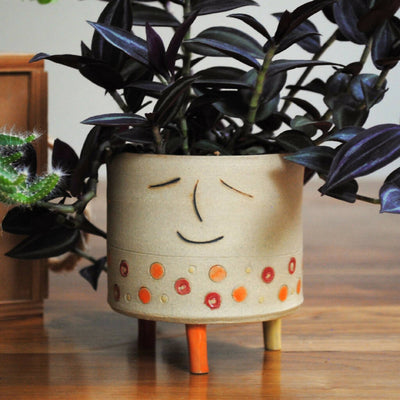 Smiley Face and Polka Dot Ceramic Plant Pot with Legs