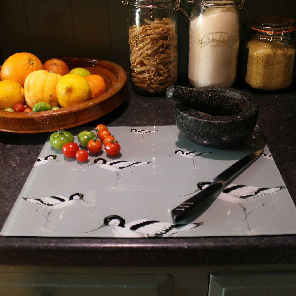 Glass Chopping Board/Worktop Saver in Avocets