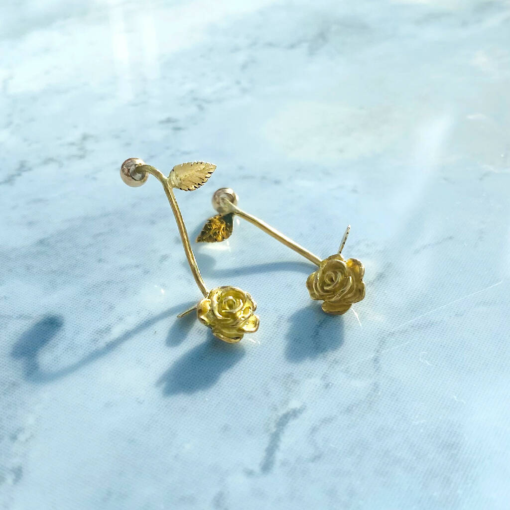 Perfecta Earrings - Ethical Gold Earrings Roses