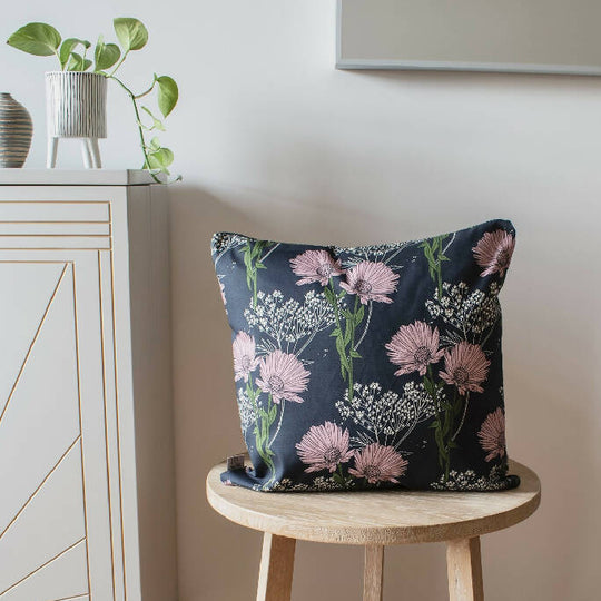 Calendula Cushion in Blackcurrant