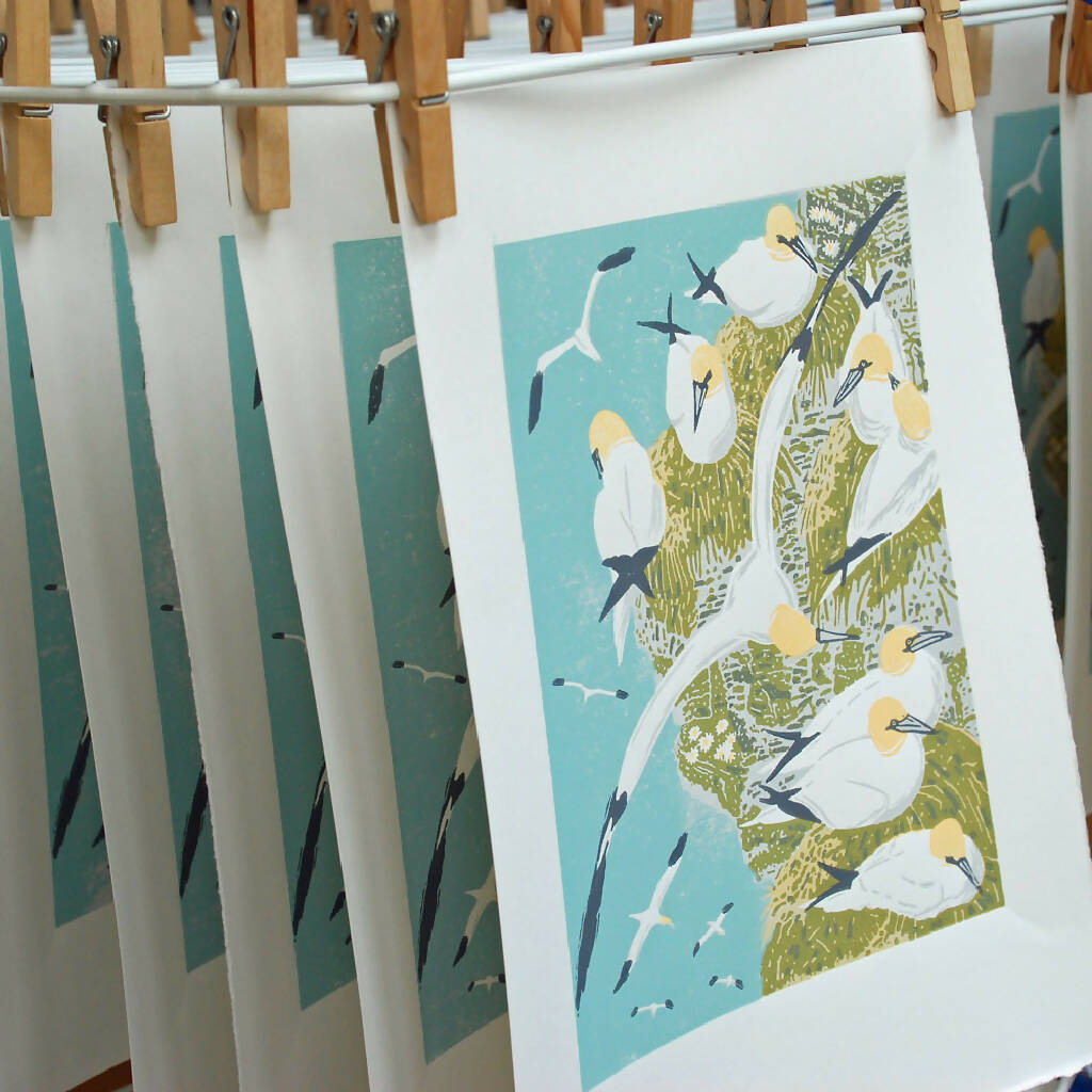 Gannets, Bempton Cliffs - Limited Edition - Original Linocut Print