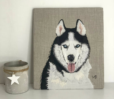 Husky Dog Fabric and Stitch Artwork