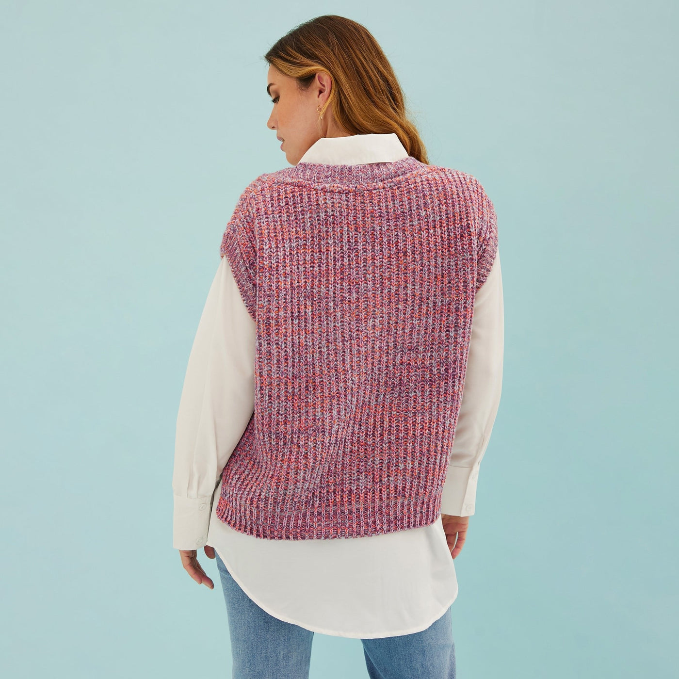 Sara V Neck Twist Knitted Vest - Multi Coloured