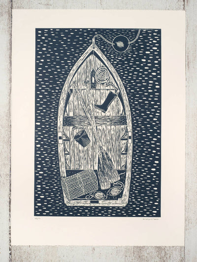 Old Rowing Boat From Above Lino Print