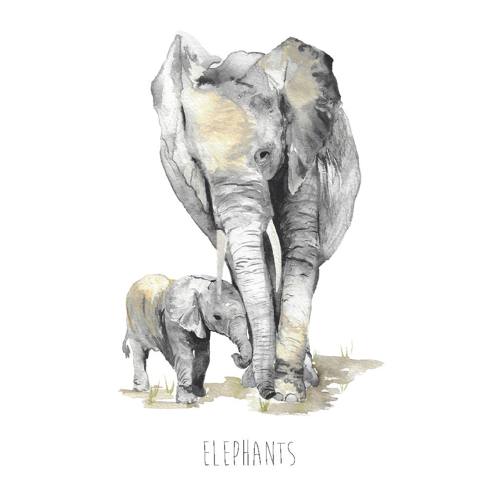 Elephants Watercolour Art Print