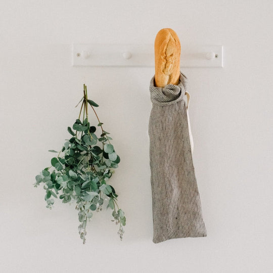 Striped Linen Baguette Bag Dark Blue/Natural