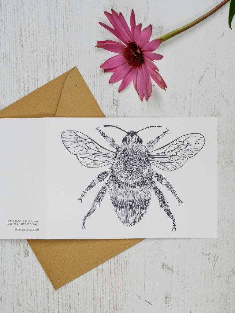 Bee A6 Lino Print Greeting Card