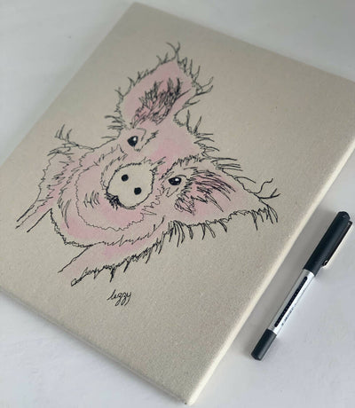 Cute Piggy Watercolour and Stitch Artwork