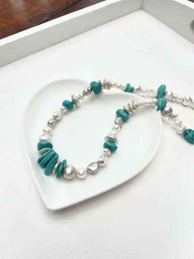 Freshwater Pearl Beaded Necklace with Turquoise Beads