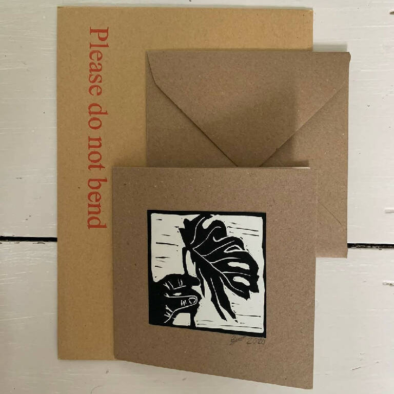 Bouclé 'Cheese Plant in Hand' Hand-Printed Card